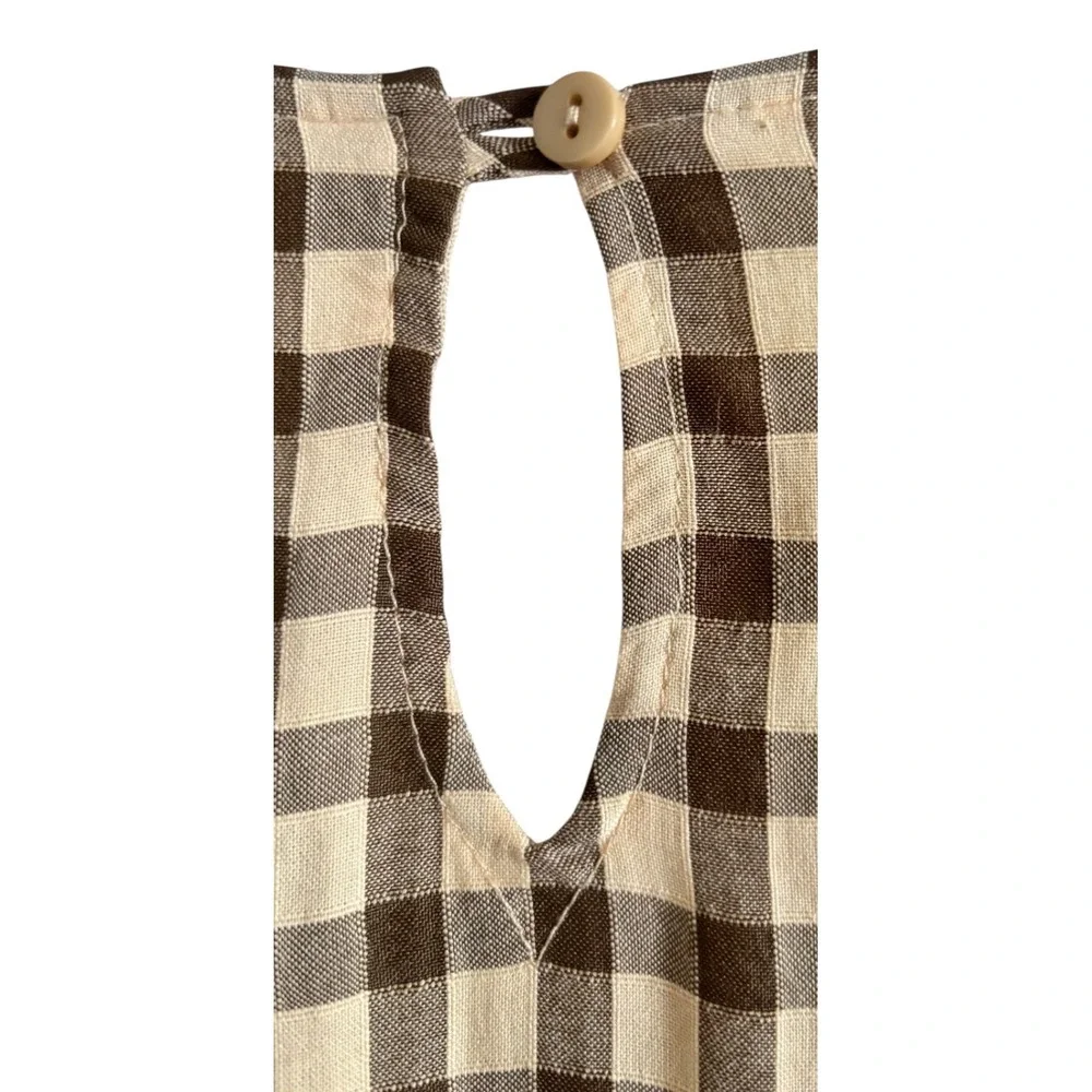 Talulah Brown Gingham‎ Tiered Mini Dress Smocked Sleeve Womens S